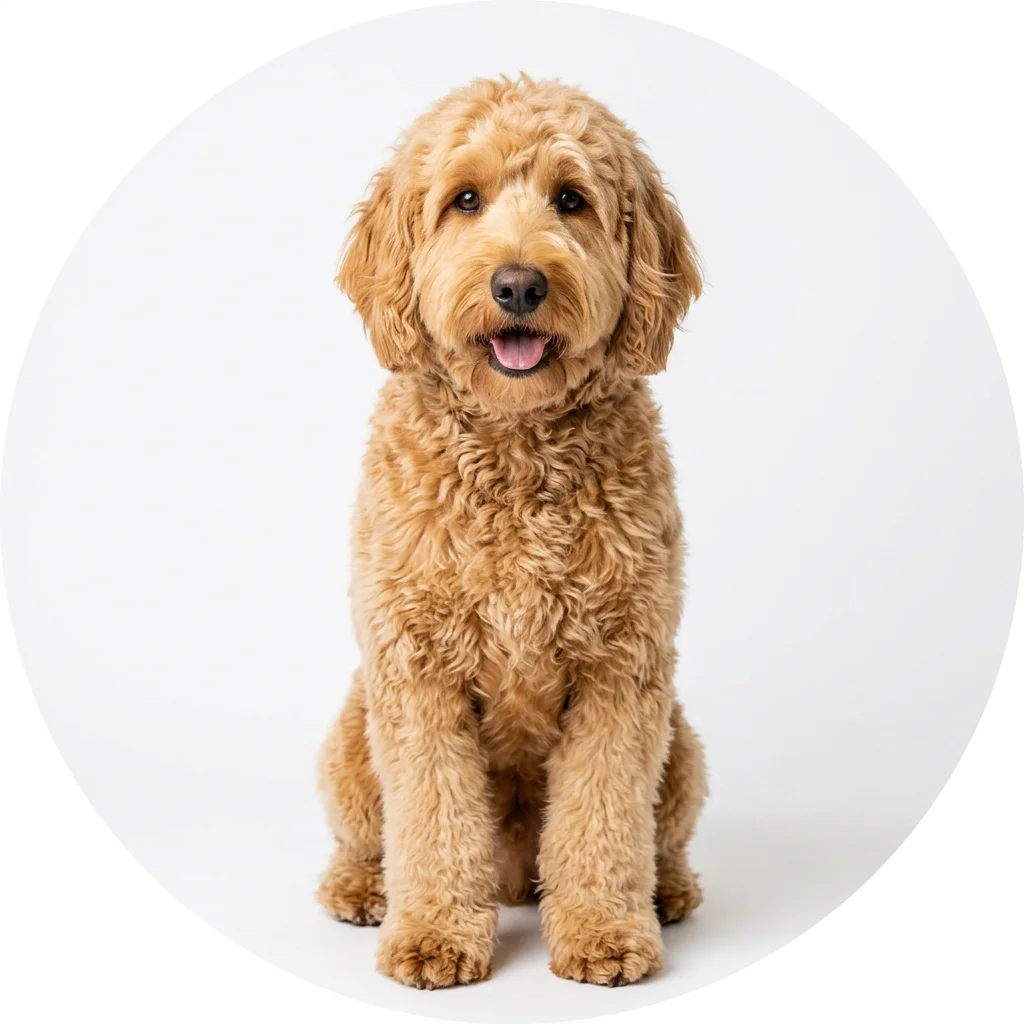 Australian Labradoodle dog — studio head-and-shoulders portrait showing typical coat color and facial features