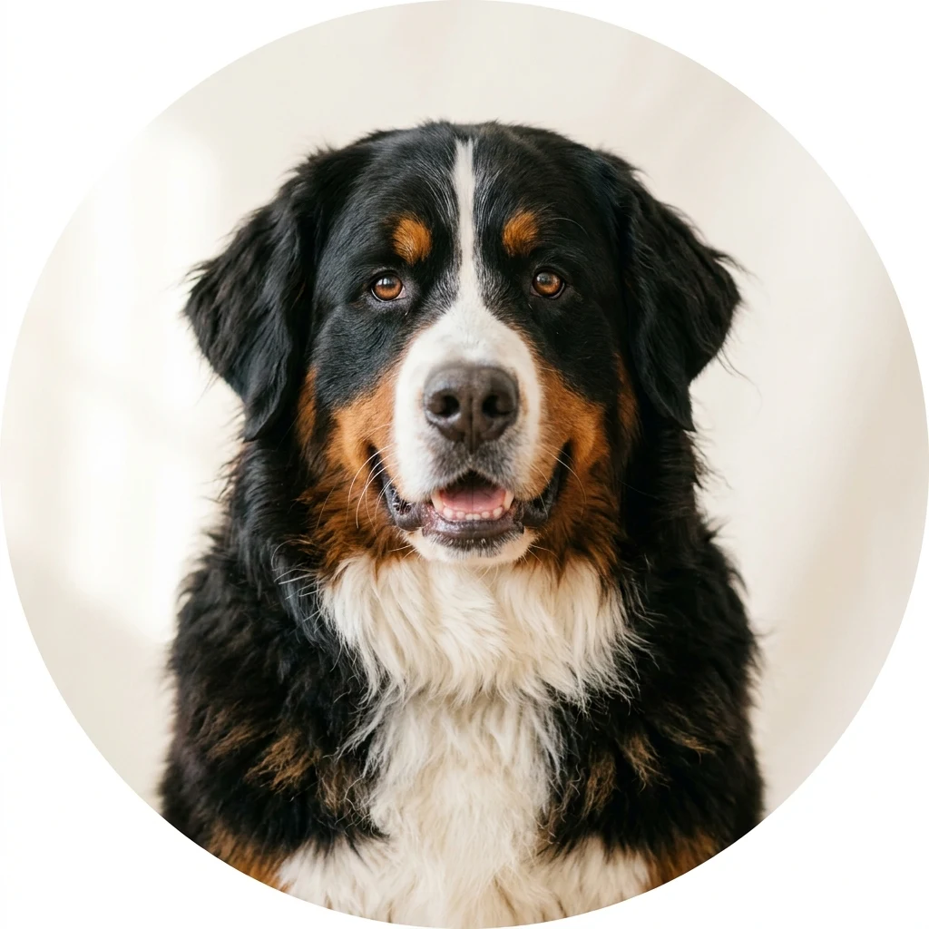Bernese Mountain Dog dog — studio head-and-shoulders portrait showing typical coat color and facial features