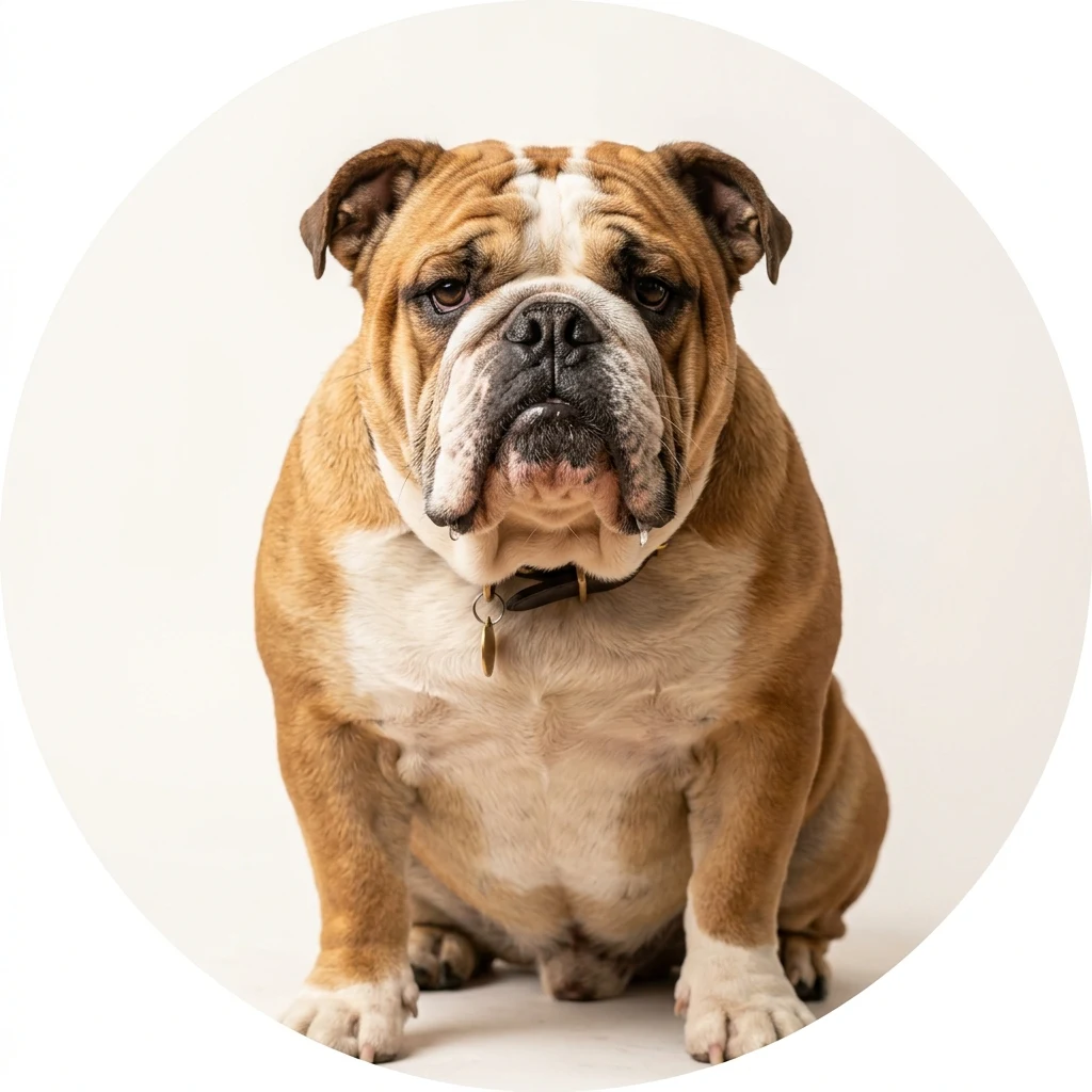 Bulldog dog — studio head-and-shoulders portrait showing typical coat color and facial features