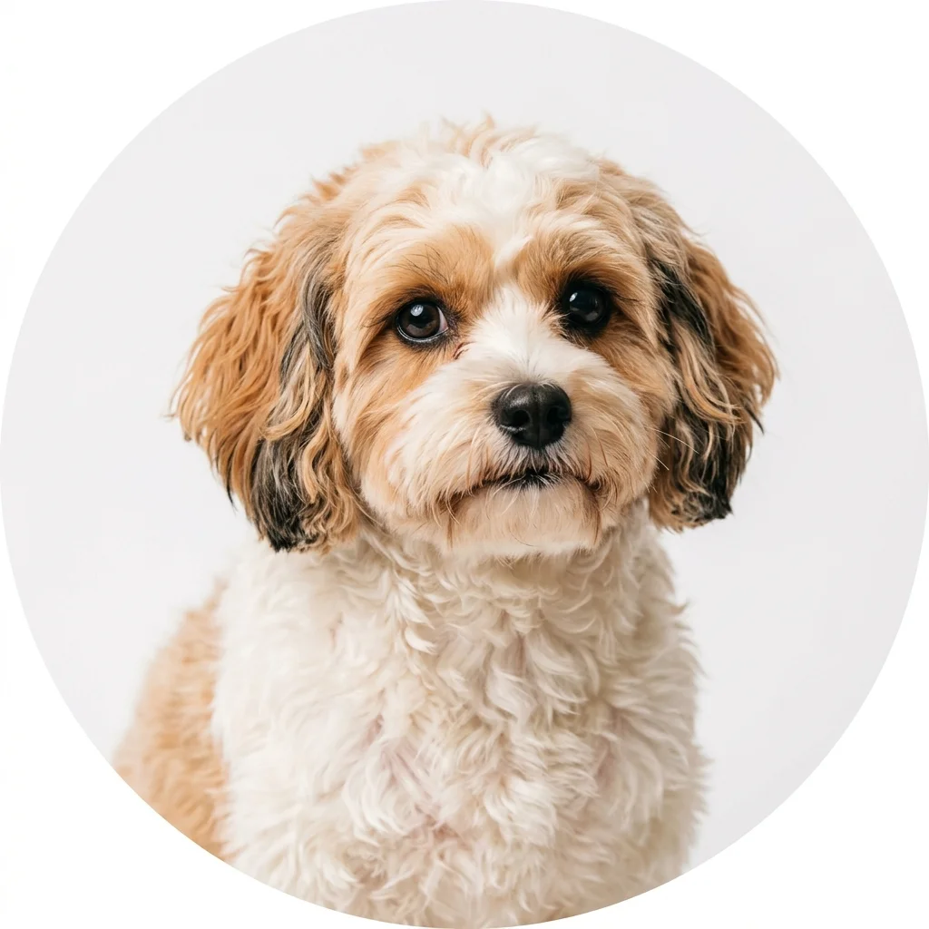 Cavachon dog — studio head-and-shoulders portrait showing typical coat color and facial features