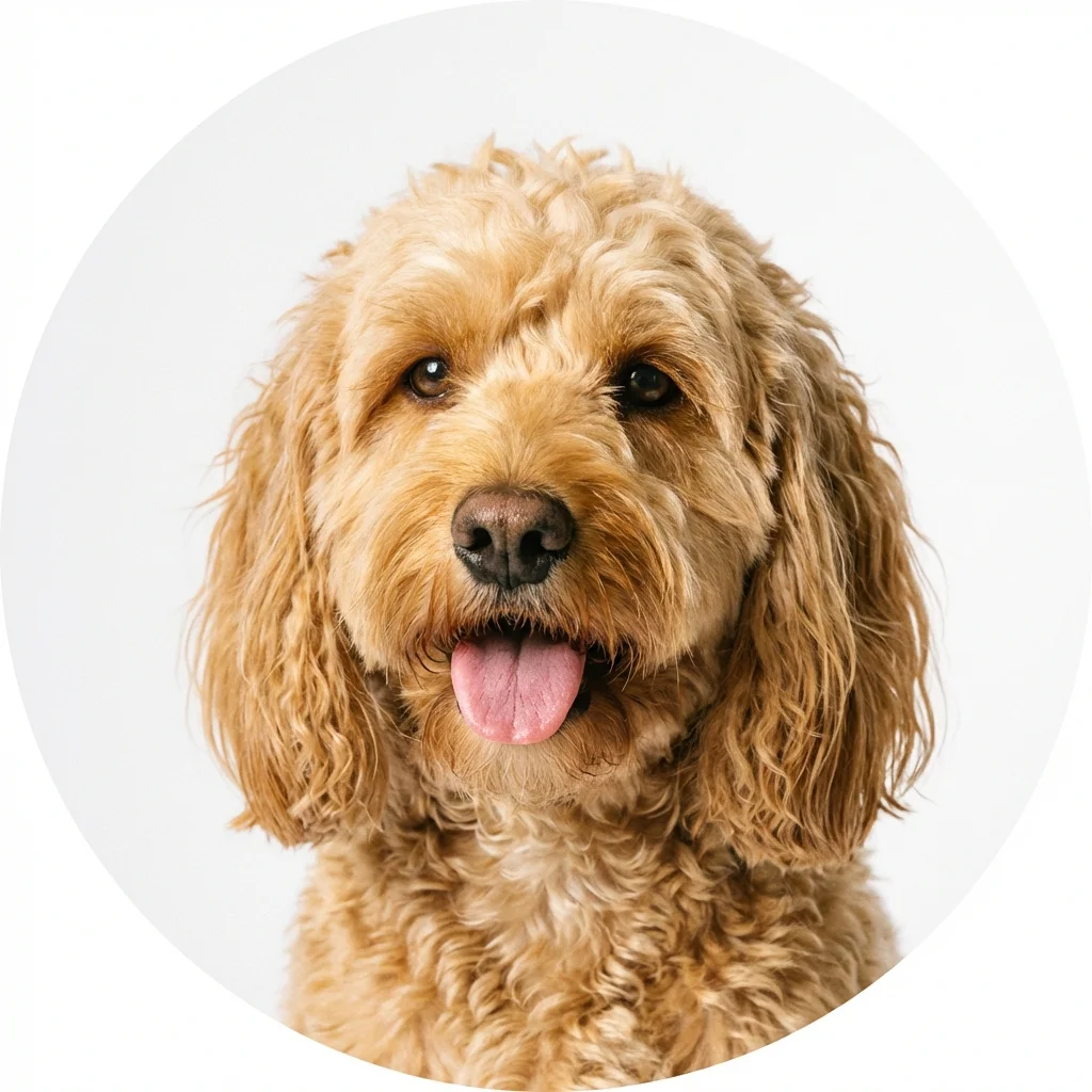Cockapoo dog — studio head-and-shoulders portrait showing typical coat color and facial features