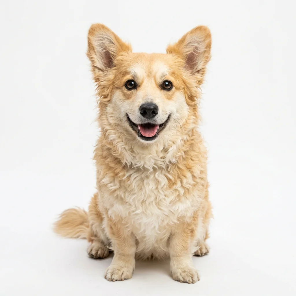 Corgipoo dog — studio head-and-shoulders portrait showing typical coat color and facial features
