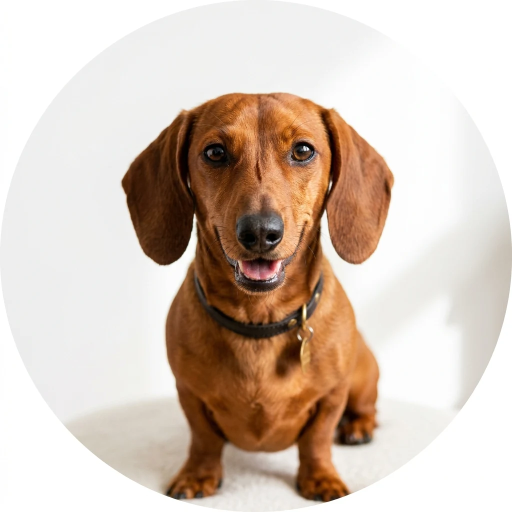 Dachshund dog — studio head-and-shoulders portrait showing typical coat color and facial features