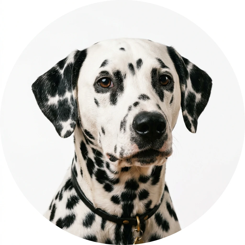 Dalmatian dog — studio head-and-shoulders portrait showing typical coat color and facial features