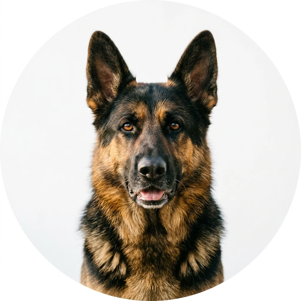 German Shepherd dog — studio head-and-shoulders portrait showing typical coat color and facial features