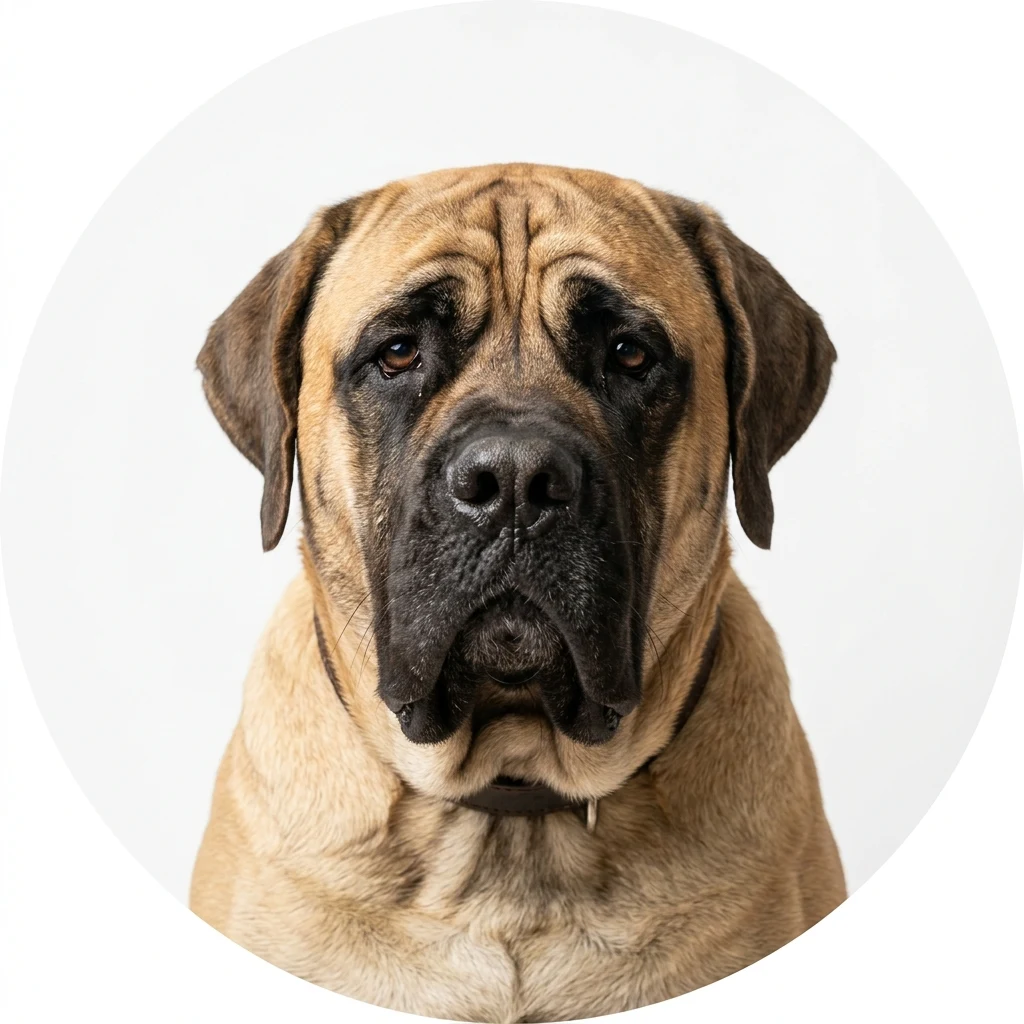 Mastiff dog — studio head-and-shoulders portrait showing typical coat color and facial features