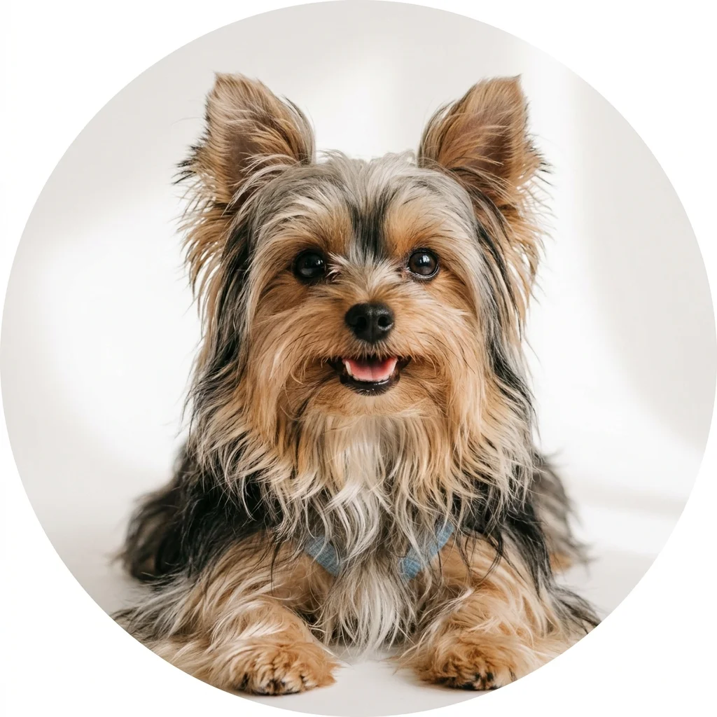 Morkie dog — studio head-and-shoulders portrait showing typical coat color and facial features