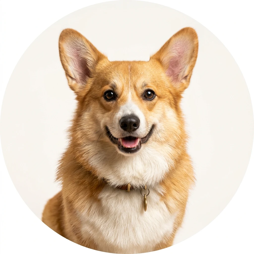 Pembroke Welsh Corgi dog — studio head-and-shoulders portrait showing typical coat color and facial features