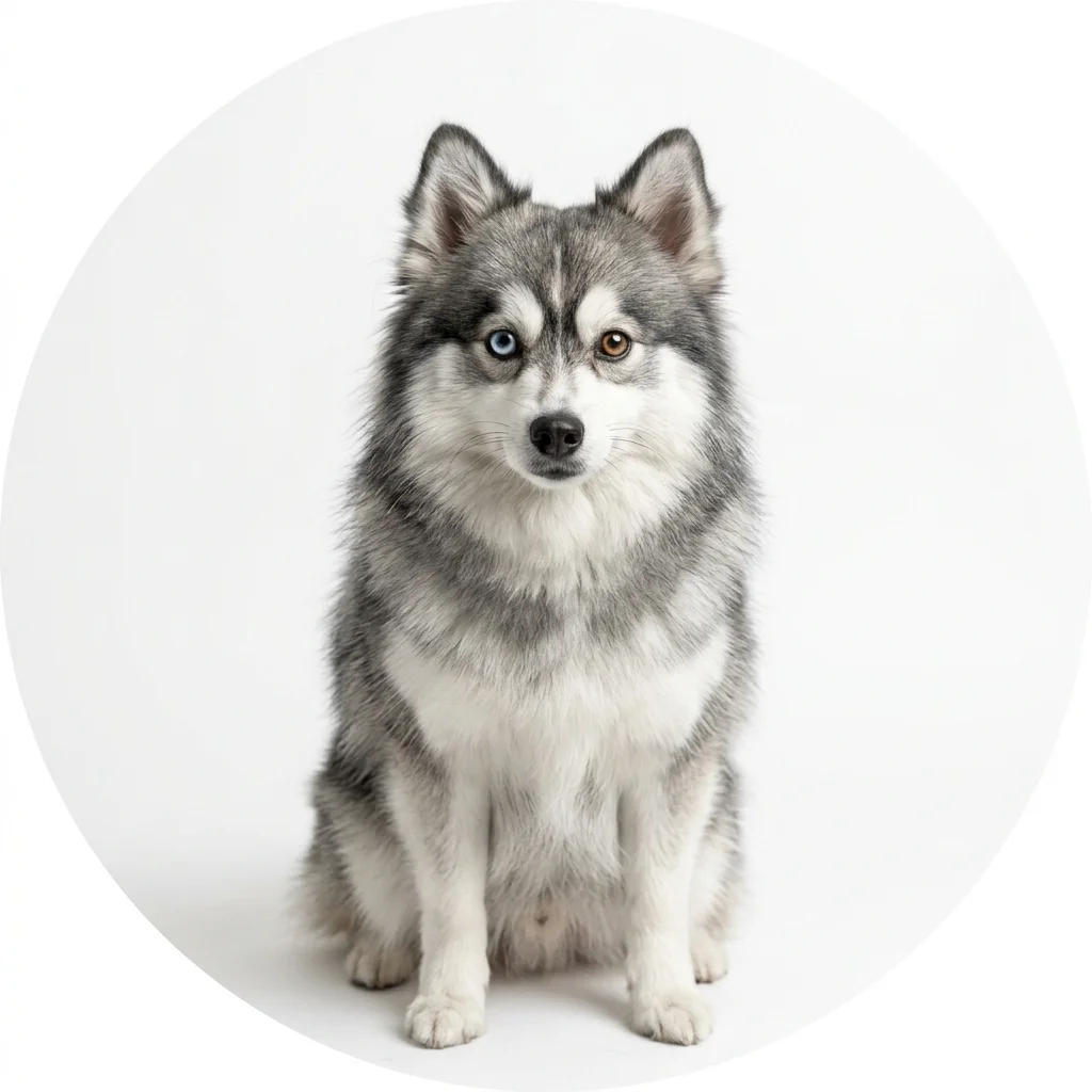 Pomsky dog — studio head-and-shoulders portrait showing typical coat color and facial features