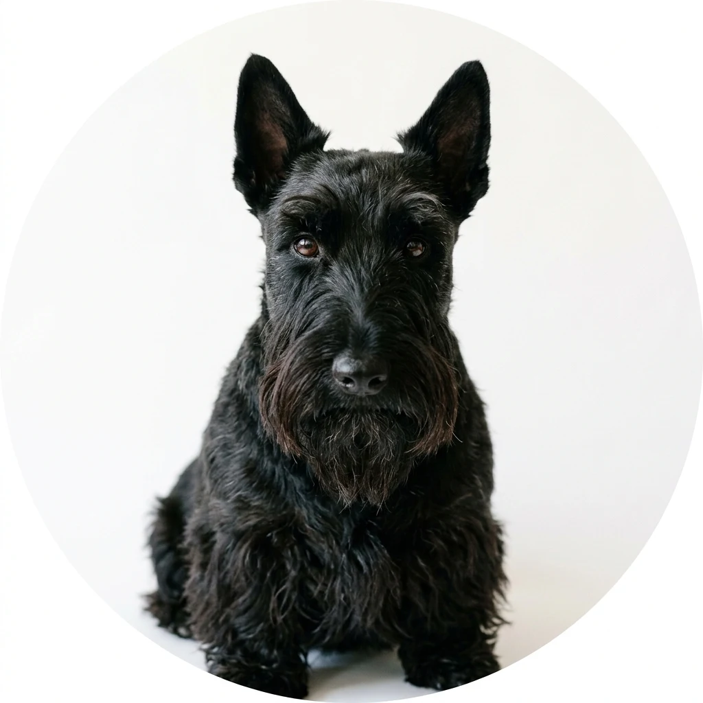 Scottish Terrier dog — studio head-and-shoulders portrait showing typical coat color and facial features